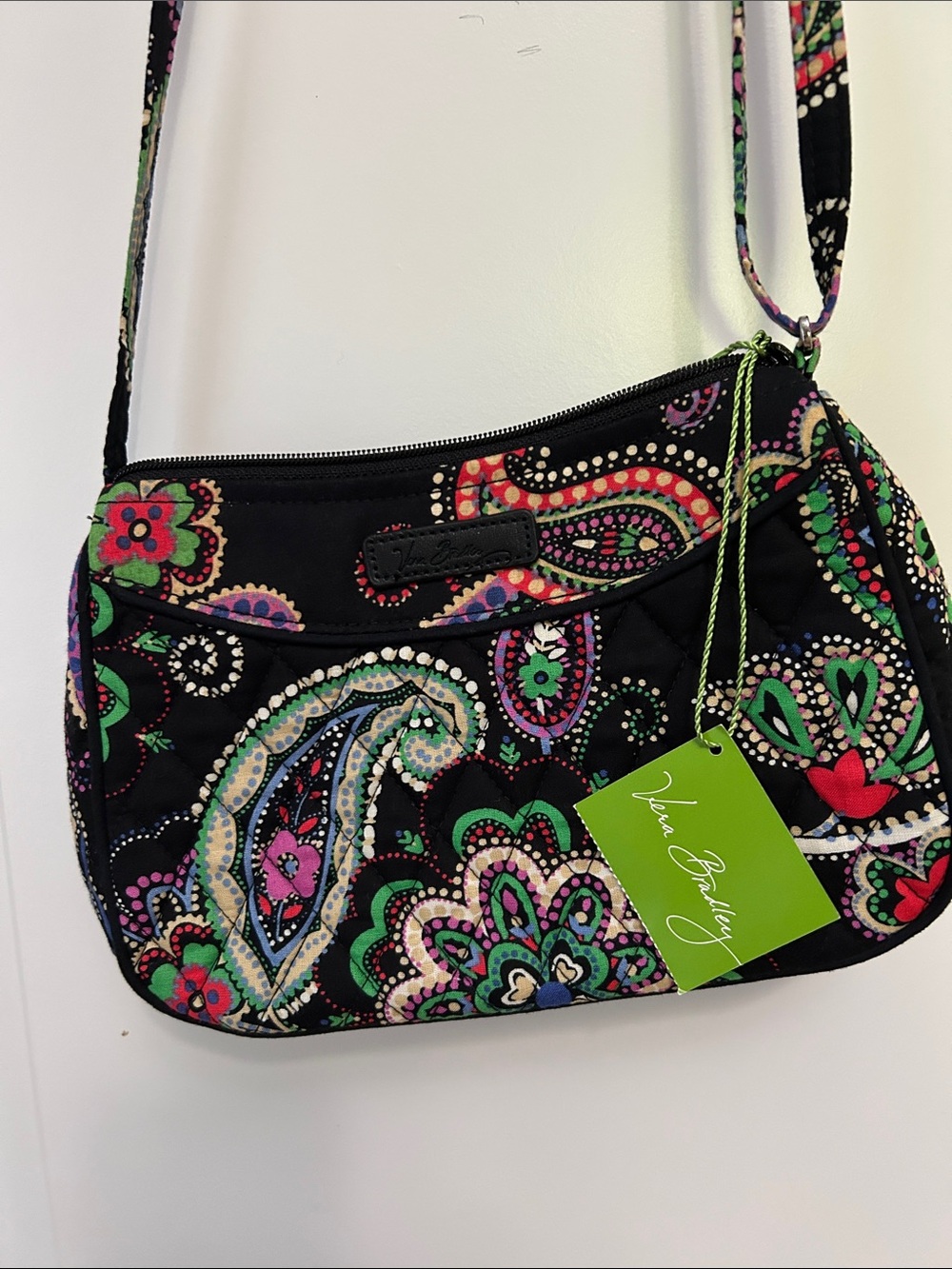 Vera Bradley Black Quilted Paisley Crossbody with Pink, Green & Purple Accents